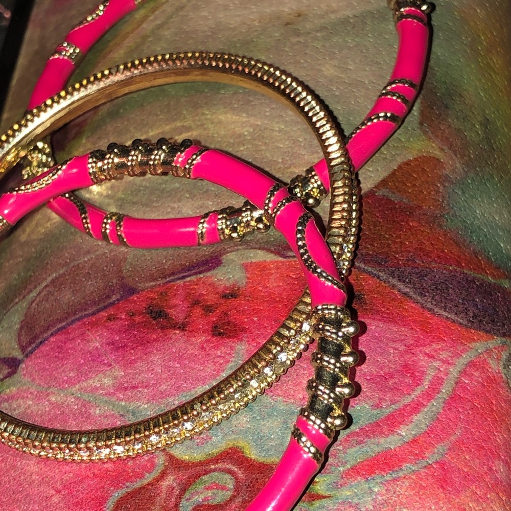Hot Pink Enamel Boho Bangles (2) + RS Bangle (1) - Picture 5 of 5